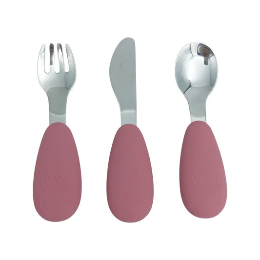 Petite Eats 3 Pce Metal Cutlery Set (Dusky Rose)