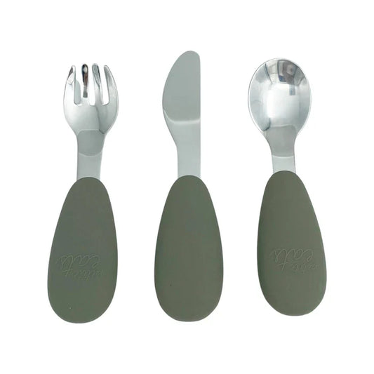 Petite Eats 3 Pce Metal Cutlery Set (Sage)