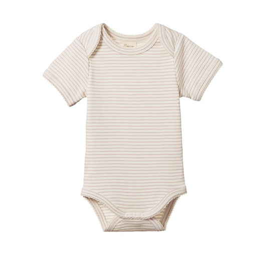 Nature Baby Organic Cotton S/S Bodysuit (Lilac Pinstripe)