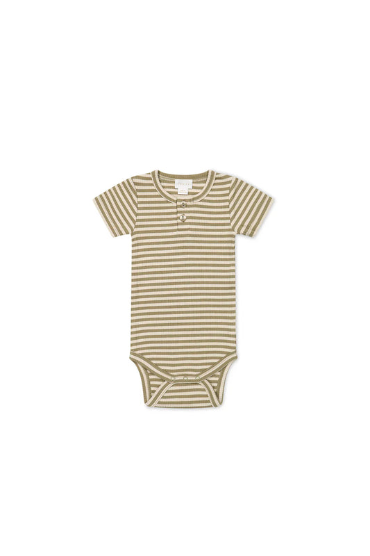 Jamie Kay Organic Cotton Modal Darcy Rib Tee Bodysuit (Narrow Stripe Oak/Soft Clay)