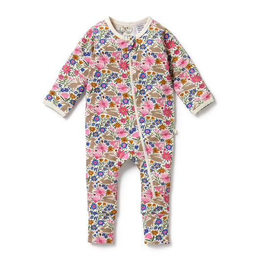 W&F Organic Cotton Zipsuit with Feet (Bunny Hop)