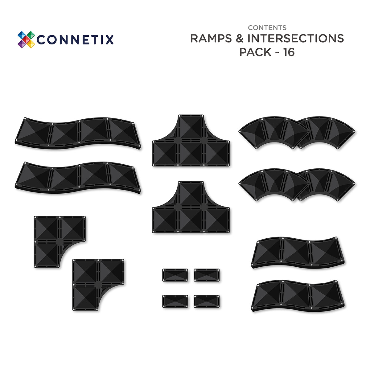 Connetix Tiles 16 Piece Roads Ramps & Intersections Pack