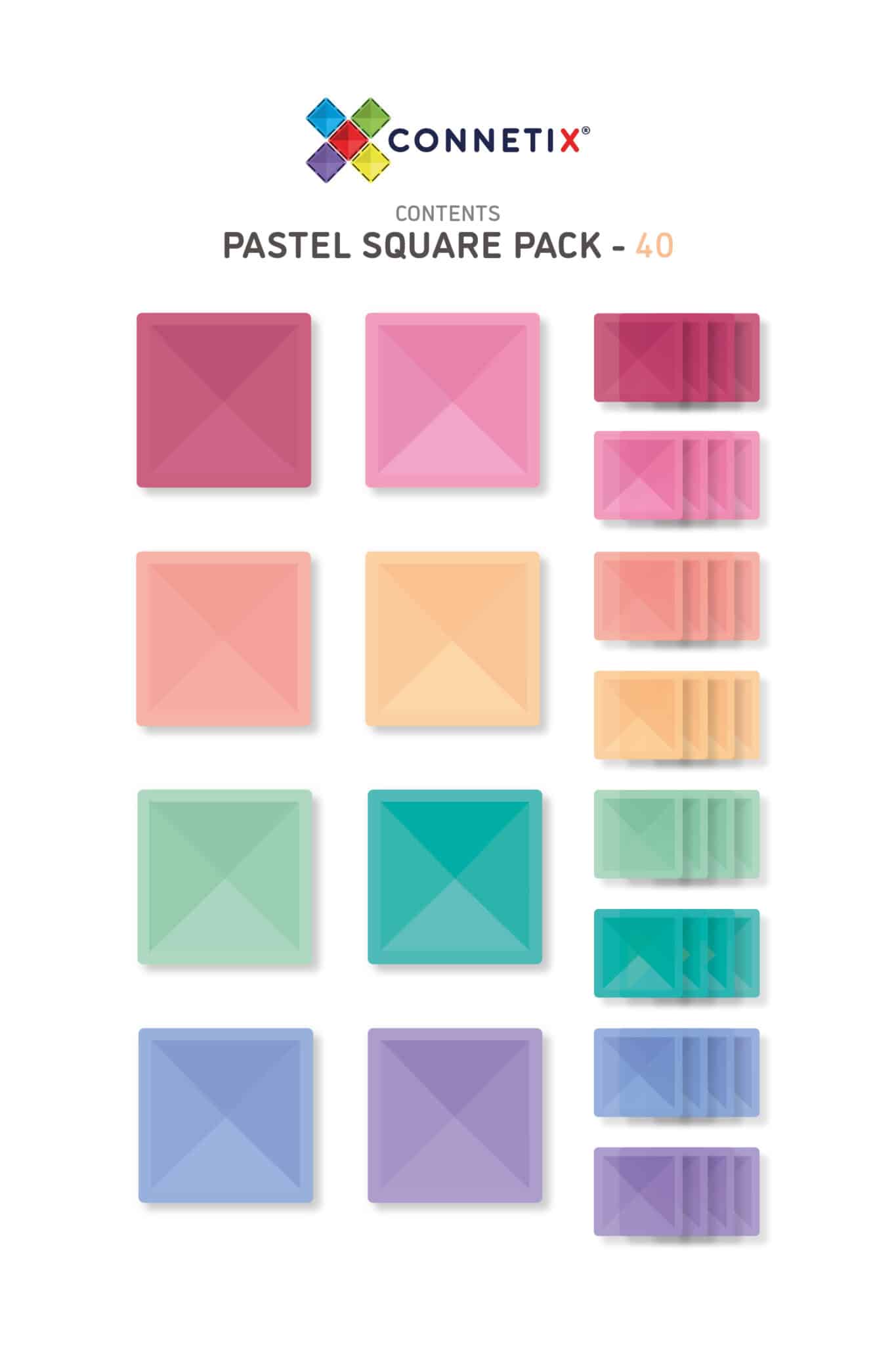 Connetix Tiles 40 Piece (Pastel Squares) Expansion Pack